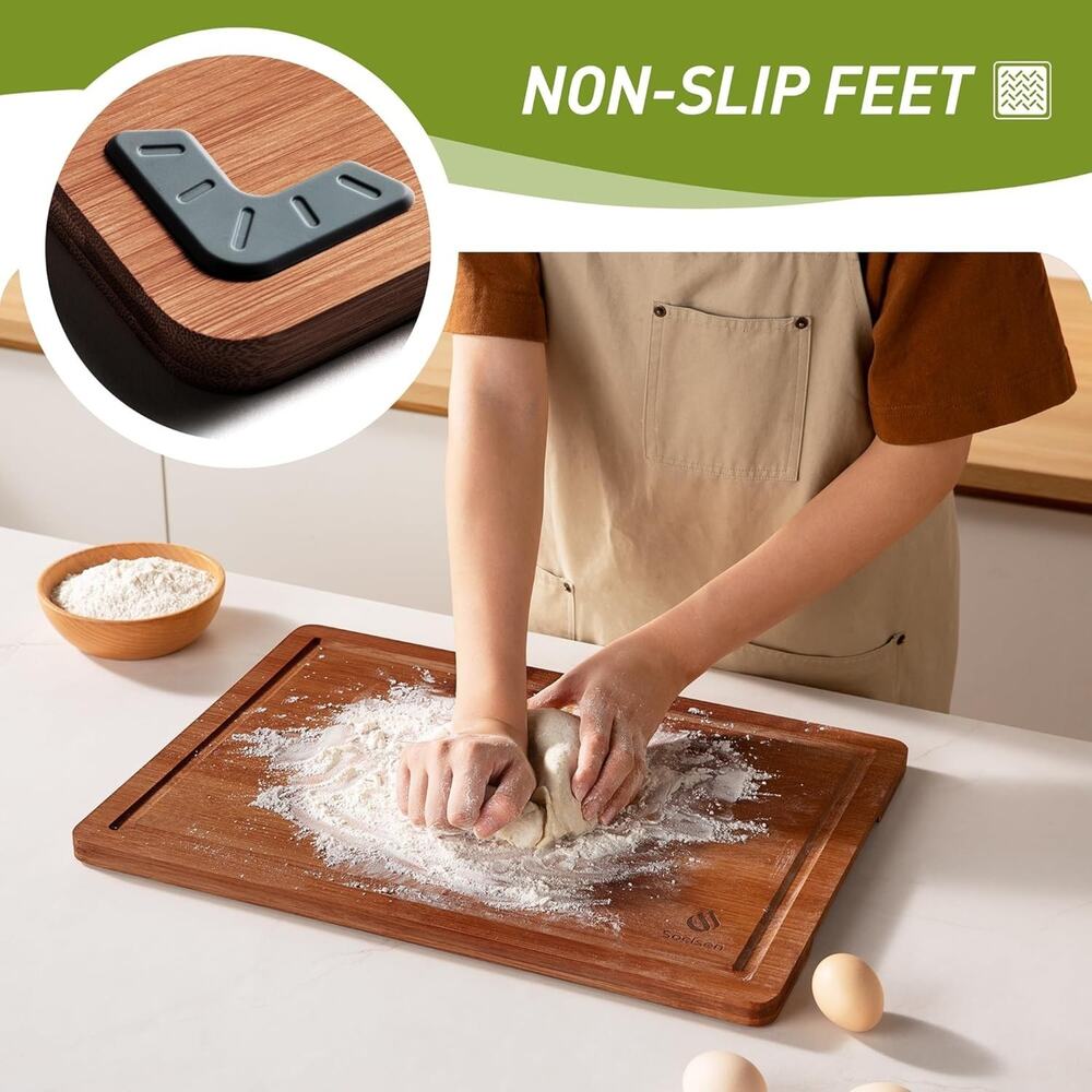 Bamboo Cutting Board Set Non Slip Feet Over Sink Father Day 4-Piece, Brown - Picture 3 of 6